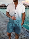 Men’s Gradient 3D Printed Short Sleeve Shirt & Shorts, 2-Piece Outdoor Set
