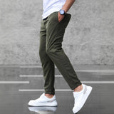 Men's Casual Pants with Pockets, Fashion Slim Fit Drawstring Trousers