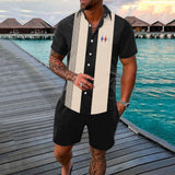 Men’s Gradient 3D Printed Short Sleeve Shirt & Shorts, 2-Piece Outdoor Set