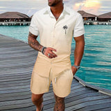 Men’s Gradient 3D Printed Short Sleeve Shirt & Shorts, 2-Piece Outdoor Set