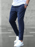 Men's Casual Pants with Pockets, Fashion Slim Fit Drawstring Trousers