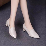 Soft Leather, Low-cut Leather, Pointed Toe Thick Heel, Women's Shoes