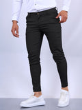 Men's Slim Button Trousers, Office Fashion, Solid Versatile Long Pencil Pants