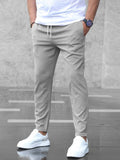 Men's Casual Pants with Pockets, Fashion Slim Fit Drawstring Trousers