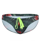 Men's Low Waist Beach Shorts, Lace-up Fashion Printed Swimming Pants