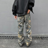 Men's Loose Straight Print, Tree Pattern Camouflage Jeans