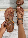 Bohemian Thong Sandals, Summer Fashion Flowers Flat Beach Shoes for Women