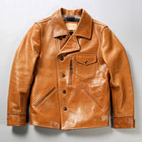 Leather Jacket, Men's Lapel Oil Wax Animal-hide Coat