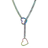 Stainless Steel Lariat Heart Necklace, Personality Heavy Ring Cuban Long Chain, Punk Rock Slipchain Choker Collar for Women and Men