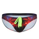 Men's Low Waist Beach Shorts, Lace-up Fashion Printed Swimming Pants