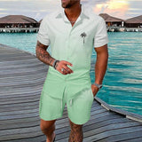 Men’s Gradient 3D Printed Short Sleeve Shirt & Shorts, 2-Piece Outdoor Set