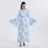 Chiffon Printed Bell Sleeve Dress for Muslim Women