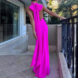 Fashionable Rose Red, Half-empty Backless Long Dress
