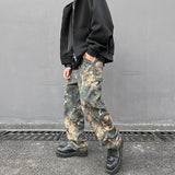 Men's Loose Straight Print, Tree Pattern Camouflage Jeans