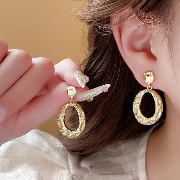 Metal Irregular Oval Geometric Vintage Earrings for Women