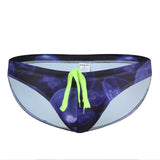 Men's Low Waist Beach Shorts, Lace-up Fashion Printed Swimming Pants