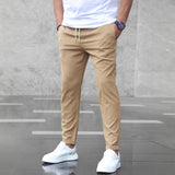 Men's Casual Pants with Pockets, Fashion Slim Fit Drawstring Trousers