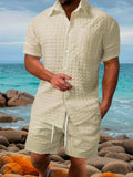 Men’s Gradient 3D Printed Short Sleeve Shirt & Shorts, 2-Piece Outdoor Set