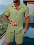Men’s Gradient 3D Printed Short Sleeve Shirt & Shorts, 2-Piece Outdoor Set