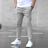 Men's Casual Pants with Pockets, Fashion Slim Fit Drawstring Trousers