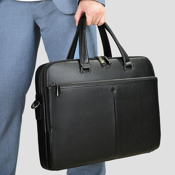 Men's Handbag, Horizontal Briefcase, Large Capacity First Layer Animal-hide 17-inch Computer Bag