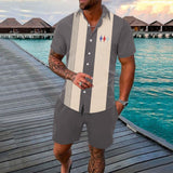 Men’s Gradient 3D Printed Short Sleeve Shirt & Shorts, 2-Piece Outdoor Set