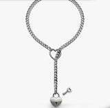 Stainless Steel Lariat Heart Necklace, Personality Heavy Ring Cuban Long Chain, Punk Rock Slipchain Choker Collar for Women and Men