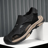 Plus Size Beach Shoes, Breathable Leather Sandals for Men