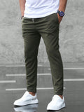 Men's Casual Pants with Pockets, Fashion Slim Fit Drawstring Trousers