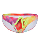 Men's Low Waist Beach Shorts, Lace-up Fashion Printed Swimming Pants