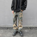 Men's Loose Straight Print, Tree Pattern Camouflage Jeans