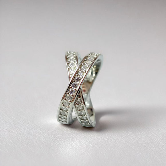 European and American Metal Cross Micro-inlaid Zircon Ring