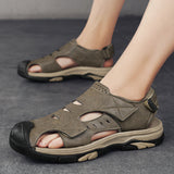 Plus Size Beach Shoes, Breathable Leather Sandals for Men