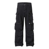 High Street Multi-pocket, Heavy Industry Washed, Old-fashioned Cargo Jeans