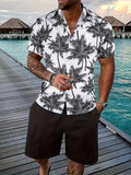 Men’s Gradient 3D Printed Short Sleeve Shirt & Shorts, 2-Piece Outdoor Set