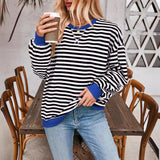 Loose Striped Long Sleeved T-shirt, Casual Pullover Sweater for Women