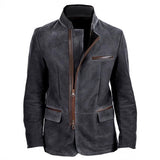 Men's Vintage Casual Jacket – Stand Collar, Zipper, Patchwork Design