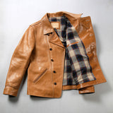 Leather Jacket, Men's Lapel Oil Wax Animal-hide Coat