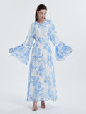 Chiffon Printed Bell Sleeve Dress for Muslim Women