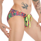 Men's Low Waist Beach Shorts, Lace-up Fashion Printed Swimming Pants