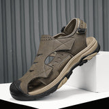 Plus Size Beach Shoes, Breathable Leather Sandals for Men
