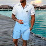 Men’s Gradient 3D Printed Short Sleeve Shirt & Shorts, 2-Piece Outdoor Set