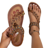 Bohemian Thong Sandals, Summer Fashion Flowers Flat Beach Shoes for Women
