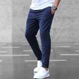 Men's Casual Pants with Pockets, Fashion Slim Fit Drawstring Trousers
