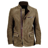 Men's Vintage Casual Jacket – Stand Collar, Zipper, Patchwork Design
