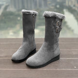 Fleece-lined, Thick Mid-calf, Martin Boots Wedge Heel