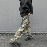 Men's Loose Straight Print, Tree Pattern Camouflage Jeans