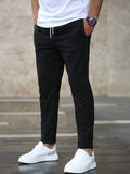 Men's Casual Pants with Pockets, Fashion Slim Fit Drawstring Trousers