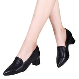 Soft Leather, Low-cut Leather, Pointed Toe Thick Heel, Women's Shoes