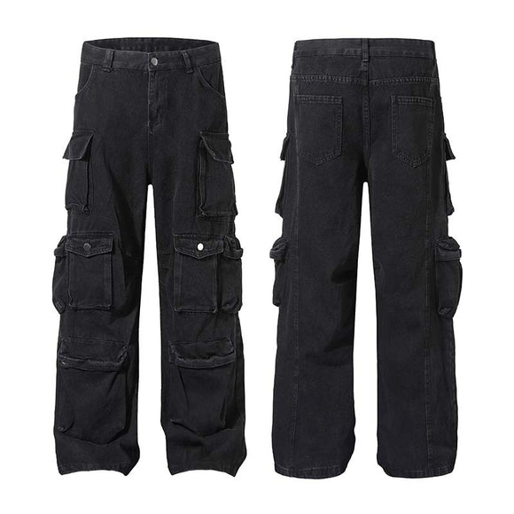 High Street Multi-pocket, Heavy Industry Washed, Old-fashioned Cargo Jeans